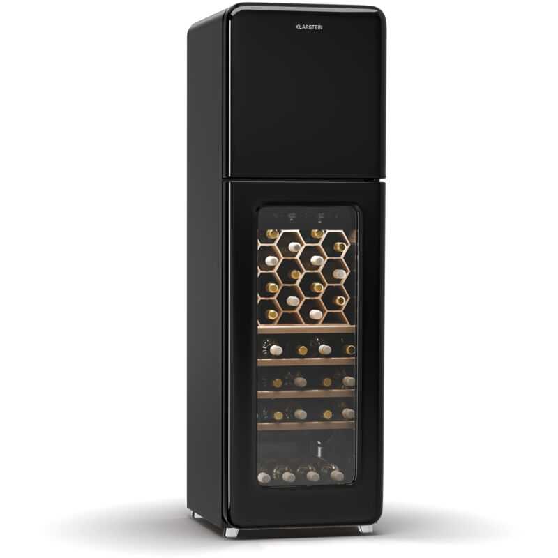 Klarstein Shirley cave à vin - 63 bouteilles, 2 zones, -10 à 18°C, éclairage LED, design rétro, autonome, cave à vin, étagères hybrides, chrome