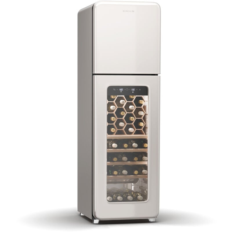 Shirley cave à vin - 63 bouteilles, 2 zones, -10 à 18°C, éclairage led, design rétro, autonome, réfrigérateur, étagères hybrides, noir - Klarstein