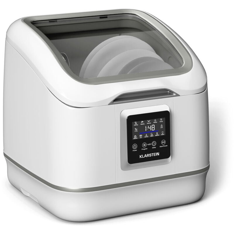Klarstein - SilentScrub Lave Vaisselle de Table - Compact & Portable, 3 Couverts, 7 Programmes, Écran Tactile, Nuisance sonore de 55 dB, Réservoir