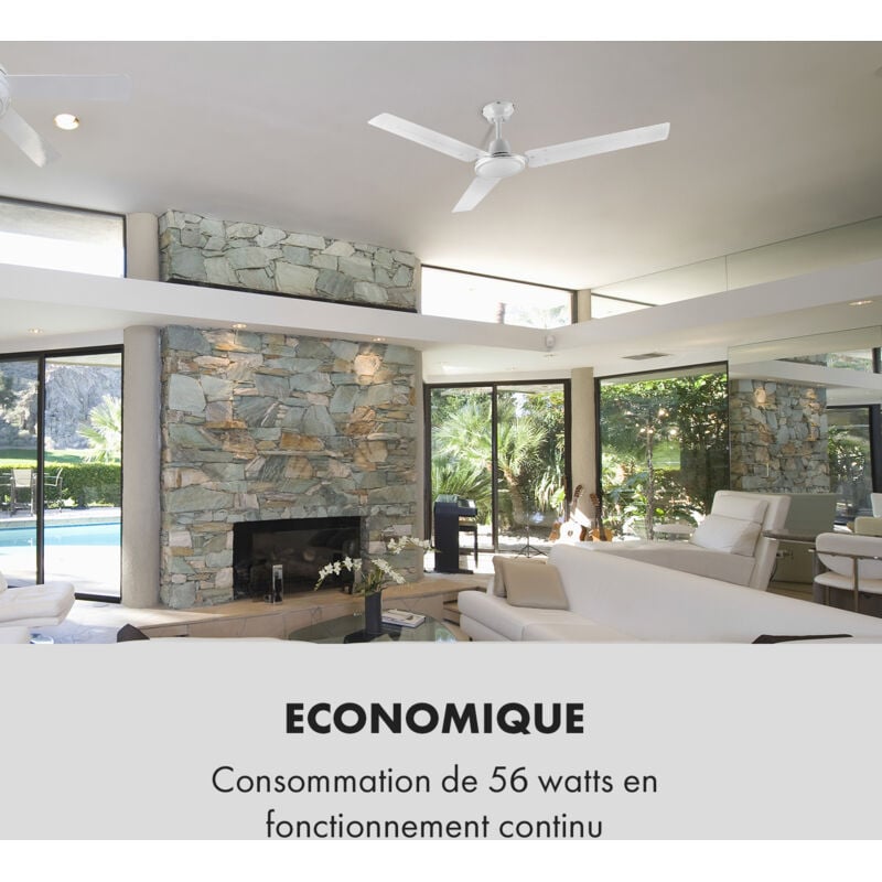 Klarstein - Spin Doctor ventilateur de plafond 122 cm 55 w 3 pales inox - blanc