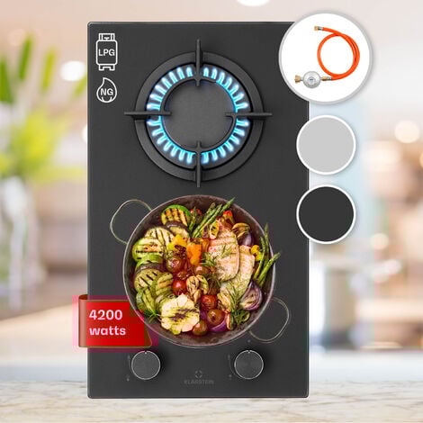 Klarstein Tables de Cuisson à Gaz, Plaque de Cuisson Gaz à 2 Brûleurs, Table de Cuisson Electrique à 2 Feux de 4200W, Cuisiniere Gaz, Gaziniere Gaz avec Brûleurs en Acier Inoxydable, Cuisinières GPL