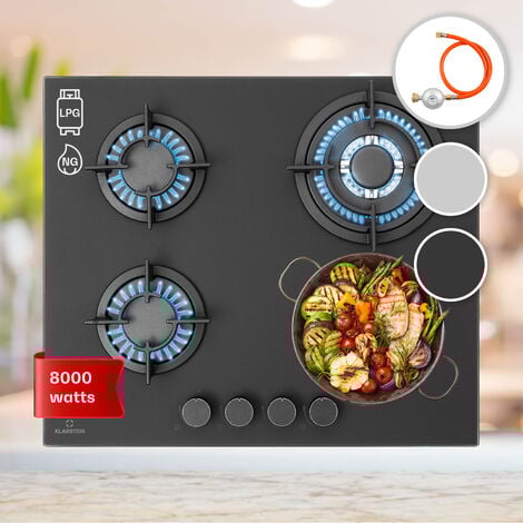 Klarstein Tables de Cuisson à Gaz, Plaque de Cuisson Gaz à 4 Brûleurs, Table de Cuisson Electrique à 4 Feux de 8000W, Cuisiniere Gaz, Gaziniere Gaz avec Brûleurs en Acier Inoxydable, Cuisinières GPL