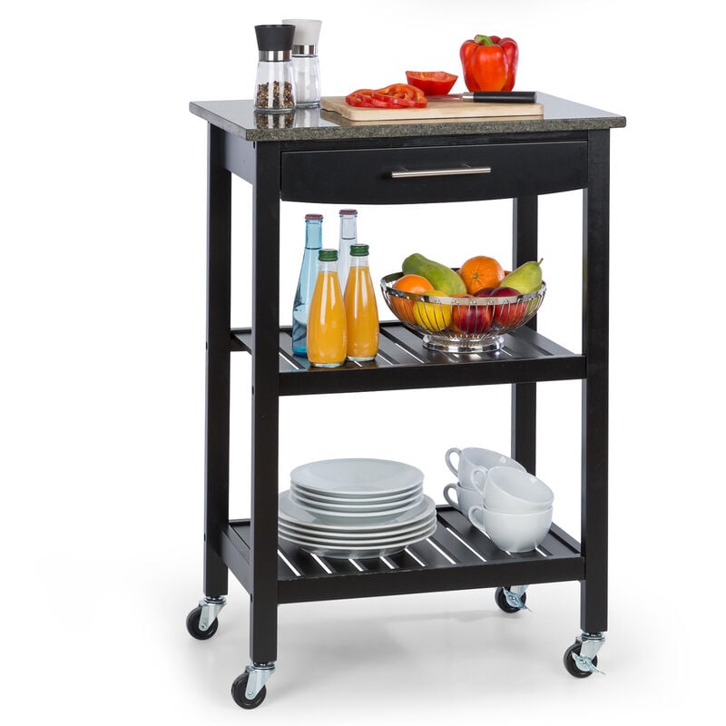 Klarstein - tennessee chariot de service chariot de cuisine 4 étages bois granit mobile - noir