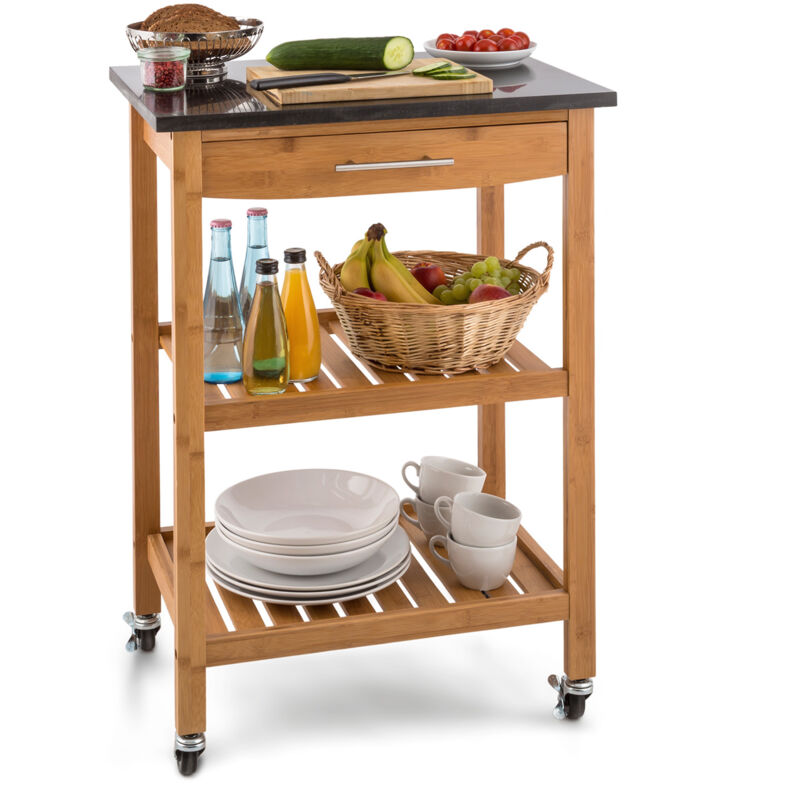 Klarstein - Tennessee Chariot de service cuisine Trolley 3 étages Bambou