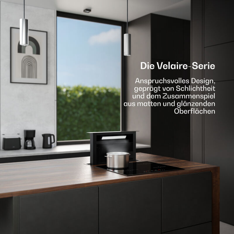 Klarstein Schwarz Velaire Dunstabzugshaube 60Cm - A++ Downdraft, 853 M³/H Luftstrom, Touch-Bedienung, Led, Leise, Spülmaschinenfester Filter, Kochfeldabzug, Abzugshaube 60Cm