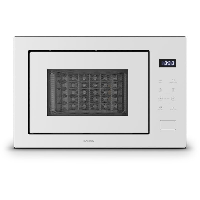 Klarstein Velaire Micro-Ondes Encastrable 25 L avec Gril 850W 1200W 8 Programmes Tactile Acier Inox  Blanc