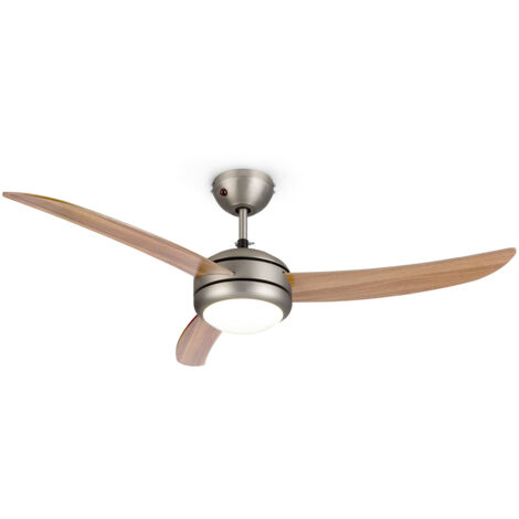 Klarstein – Ventilateur de plafond 52" 10344 m³/h – 3 pales imitation chêne – 3 vitesses – Télécommande incluse – Fonction été/hiver