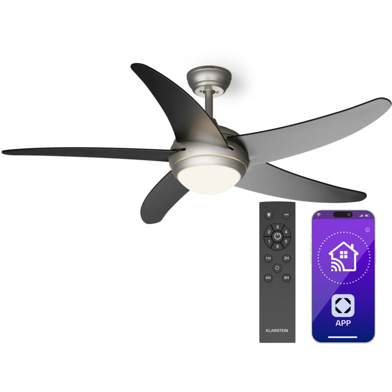 Klarstein - ventilateur de plafond intelligent 132cm, avec lumiere et moteur à courant continu - fonction éte-hiver - ideal comme ventilateur de