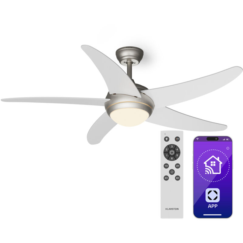 Klarstein - ventilateur de plafond intelligent 132 cm avec lumiere, moteur à courant continu, mode éte-hiver - ventilateur poele à bois idéal pour un