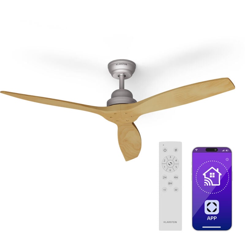Klarstein - ventilateur de plafond intelligent 132 cm - ventilateur économique à courant continu pour éte-hiver - ideal comme ventilateur - Design