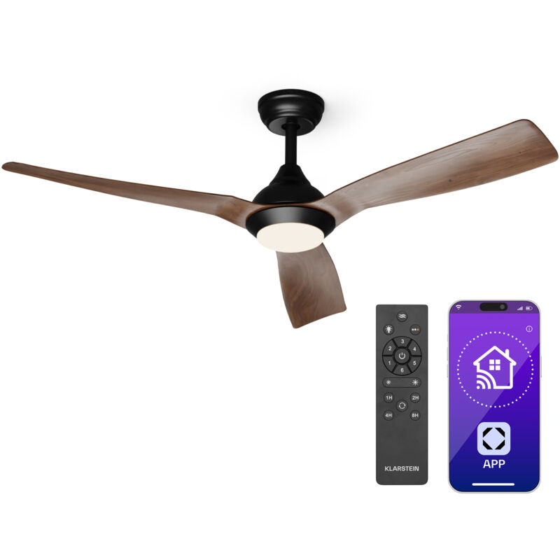 Klarstein - ventilateur de plafond intelligent de 132 cm avec lumiere led ajustable, moteur dc, large pales - ventilateur de poêle à bois, idéal et