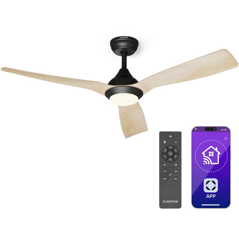 Klarstein - ventilateur intelligent pour poêle à bois 132 cm - Ventilateur de plafond avec led ajustable, moteur dc et pales larges - ventilateur