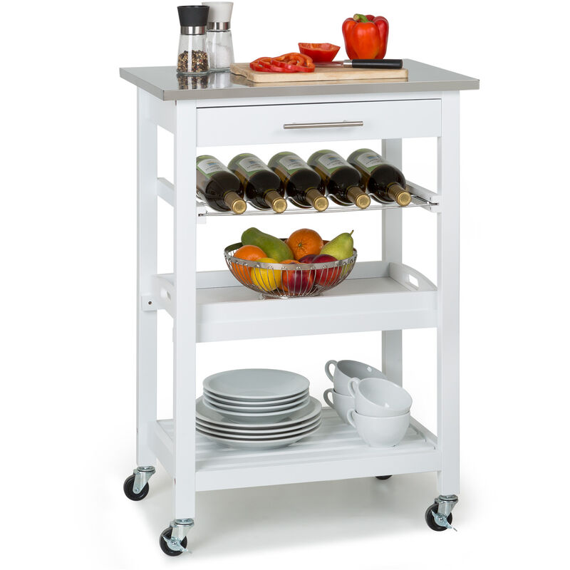 Klarstein - vermont chariot de service chariot de cuisine 5 plateaux bois inox mobile - blanc