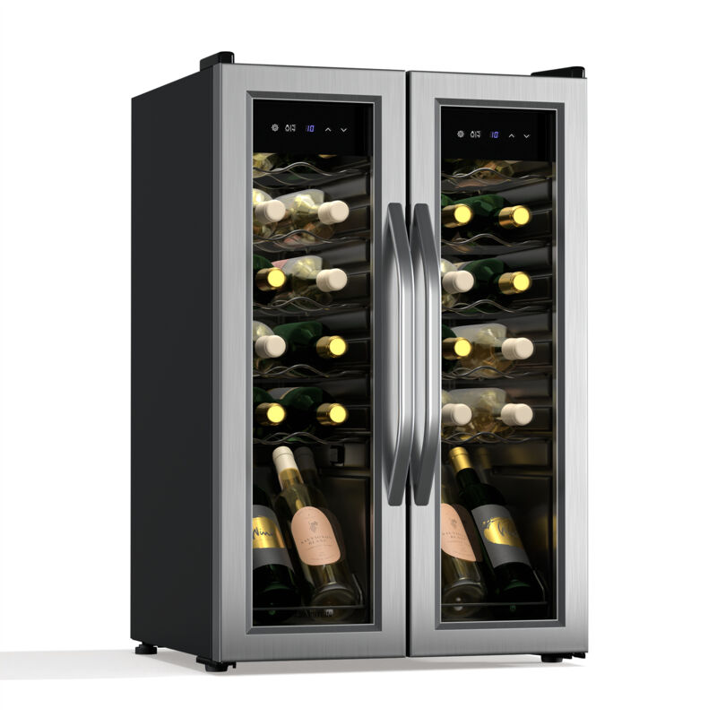 Klarstein - Vinamour Cave à vin 2 zones - 24 bouteilles, 5-18°C, commande tactile, éclairage led, pose libre, inox double porte, cave à vin climatisée