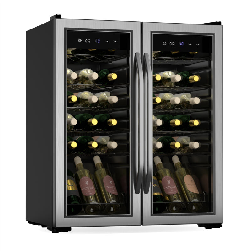 Klarstein - Vinamour Cave à vin 2 zones - 36 bouteilles, 5-18°C, commande tactile, éclairage led, pose libre, protection uv, inox double porte