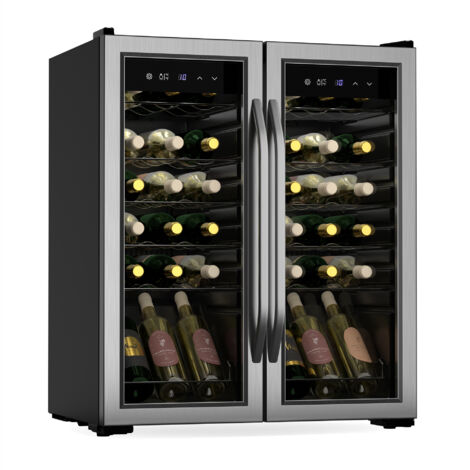 Klarstein Vinamour wine refrigerator 2 zones - 36 bottles, 5-18°C, touch control, LED lighting, free-standing, UV protection, stainless steel double door