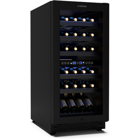 Klarstein Vinovilla 30 Duo Cave à vin 2 zones - 32 bouteilles, 5-18°C, LED tactile, silencieux 39 dB, noir mat, encastrable, Cave à vin éclairée