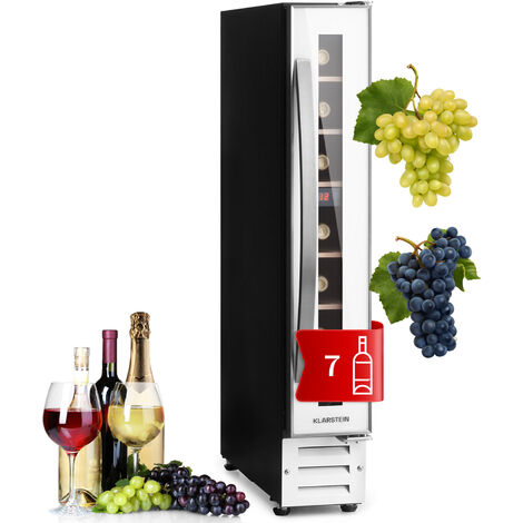 Klarstein Weinkühlschrank, 1 Zonen Getränkekühlschrank, Kleiner Einbau-Weinschrank Schmal, 20L Wein-Kühlschrank mit Glastür, Indoor/Outdoor Flaschenkühlschrank, Wine Fridge 5-22°C, 7 Flaschen