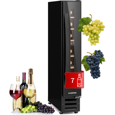 Klarstein Weinkühlschrank, 1 Zonen Getränkekühlschrank, Kleiner Einbau-Weinschrank Schmal, 20L Wein-Kühlschrank mit Glastür, Indoor/Outdoor Flaschenkühlschrank, Wine Fridge 5-22°C, 7 Flaschen