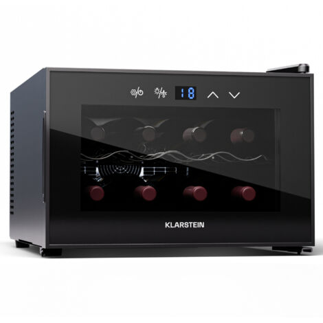 Klarstein wine refrigerator, 1 zone beverage refrigerator with glass door, quiet indoor/outdoor refrigerator, 21 L bottle refrigerator small, wine cabinet for drinks, wine cooler for 8 bottles