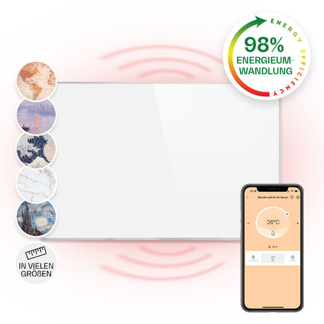 Klarstein Wonderwall 960 Smart Panel calefactor infrarrojo 80x120cm 960W Temporizador semanal Blanco