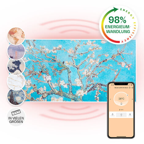 Klarstein Wonderwall Air Art Smart Infrarotheizung 120x60cm 700W Wandinstallation App-Steuerung Mandelblüten - Weiß