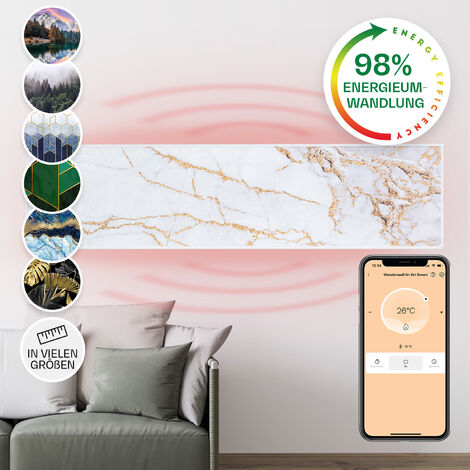 Klarstein Wonderwall Air Art Smart Infrarotheizung 60x60cm 350W Wandinstallation App-Steuerung Marmor II - Weiß