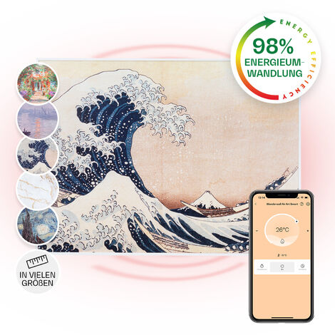 Klarstein Wonderwall Air Art Smart Infrarotheizung 80x60cm 500W Wandmontage Welle - Weiß