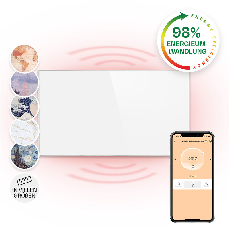 

Klarstein - Wonderwall Smart Panel calefactor infrarrojo 50x90cm 450W Temporizador semanal IP24 Blanco