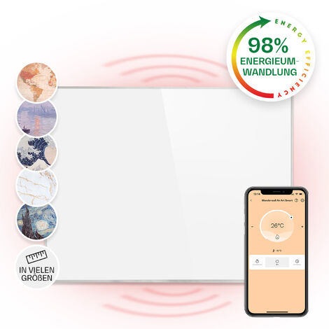 Klarstein Wonderwall Smart Infrarotheizung 100x120cm App-Steuerung 1200W Wochentimer IP24 - Weiß