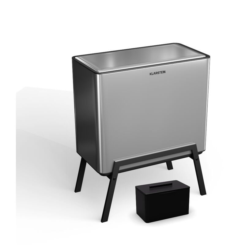 Klarstein - Yuma poubelle - 40 l tri sélectif avec bac à compost, corps en acier inoxydable, pieds élégants, couvercle à bouton-poussoir, filtres à