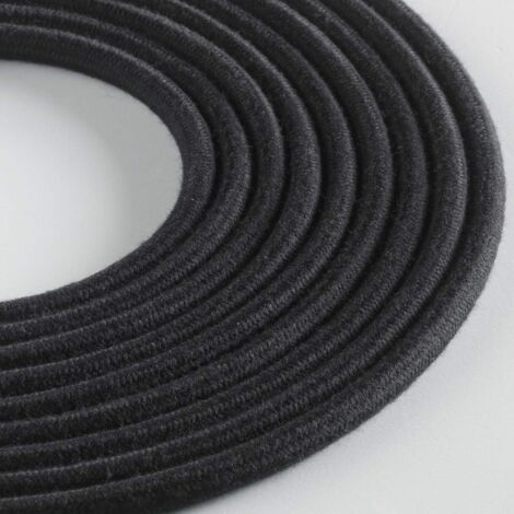 Klartext - Cavo tessile tondo LUMIÈRE per illuminazione, 3x0,75mm, Cotone Nero, 3mt.Attenzione: cavo terra incluso Massima sicurezza anti scossa