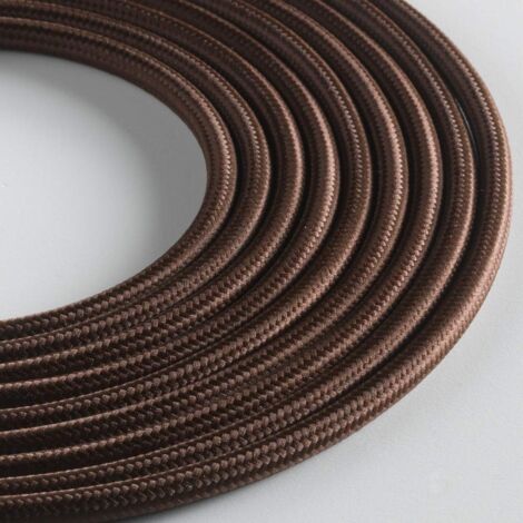 Klartext - Cavo tessile tondo LUMIÈRE per illuminazione, 3x0,75mm, Marrone, 3mt.Attenzione: cavo terra incluso Massima sicurezza anti scossa