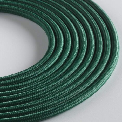 Klartext - Cavo tessile tondo LUMIÈRE per illuminazione, 3x0,75mm, Verde scuro, 5mt.Attenzione: cavo terra incluso Massima sicurezza anti scossa