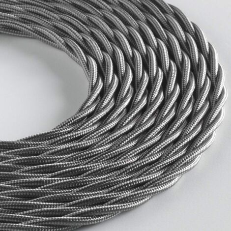 Klartext - Cavo tessile trecciato LUMIÈRE per illuminazione, 3x0,75mm, Grigio Ferro, 3mt.Attenzione: cavo terra incluso Massima sicurezza anti scossa