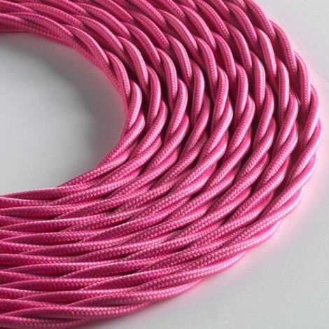 Klartext - Cavo tessile trecciato LUMIÈRE per illuminazione, 3x0,75mm, Rosa, 3mt.Attenzione: cavo terra incluso Massima sicurezza anti scossa