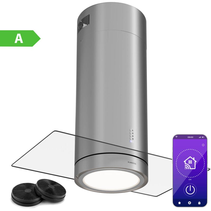 Klartstein Hotte Ilot Central Cuisine Débit d'Air de 650 m³/h 3 Modes Hotte Aspirante Suspendue Filtres à Charbon Actif Minuterie Hotte de Cuisine