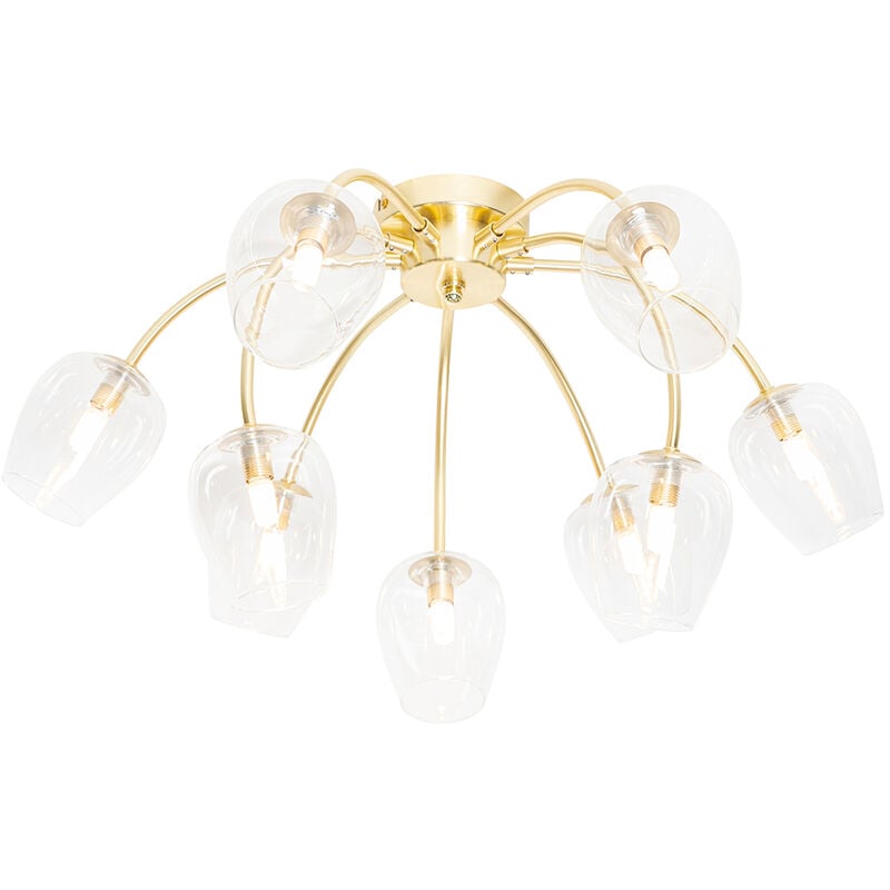 Classic ceiling lamp gold with glass 9 lights - Elien - Gold/Messing