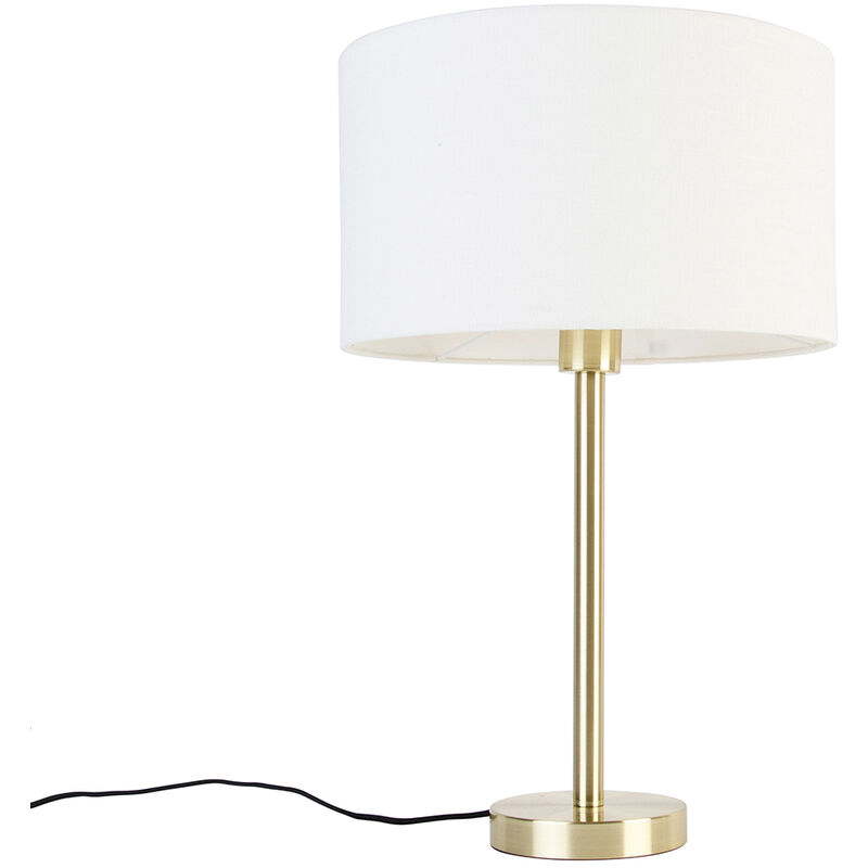 Qazqa Klassische Tischlampe Messing Mit Schirm Weiß 35 Cm - Simplo