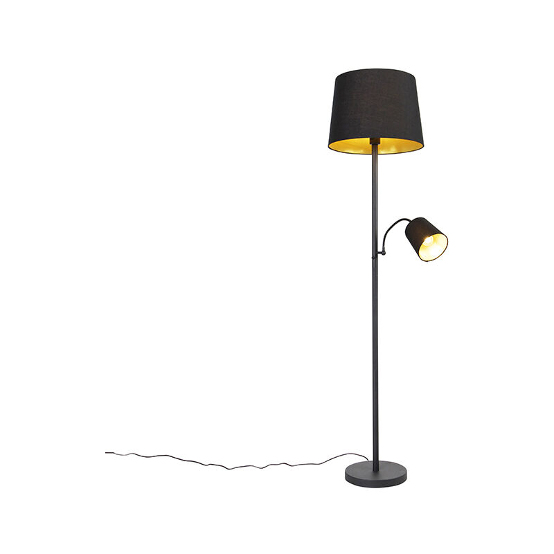 Classic floor lamp black with gold and reading light - Retro