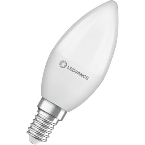 „Klassische“ E14-LED-Kerzenlampe (4,9 W, 6500 K, 470 lm), IP20, Ø3,7 x 9,6 cm, weiße Farbe