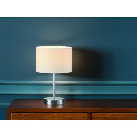 Klassische LED Tischleuchte Silber mit Stoffschirm weiß, Höhe 32cm