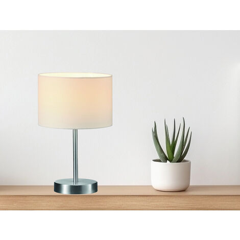 Klassische Tischleuchte HOTEL Silber mit Stoffschirm Weiß, Höhe 32cm