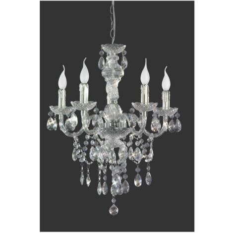 Klassischer Kronleuchter Lüster 5xE14 Chrom mit transparenten Anhängern Trio Lighting