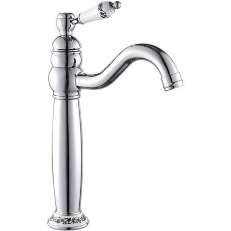 Klassischer Waschbecken-Mischbatterie aus Messing, Einhebelmischer, Keramikgriff (Silber) FLITI