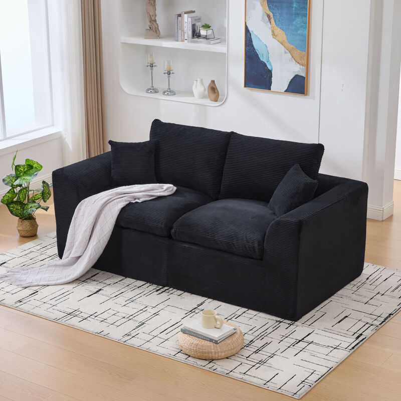 Stilvora Klassisches Sofa 2-sitzer Loungesofa Mit Kissen, Komfortpolsterung Und Streifenoptik, Cordstoff Schwarz