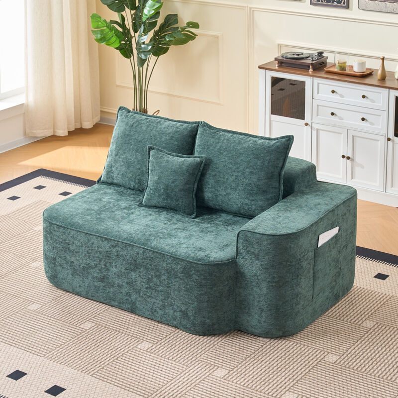 Stilvora Klassisches Sofa 2-sitzer Loungesofa Mit Seitentaschen, Wolkenweiche Polsterung Und Kissen Chenille Grün