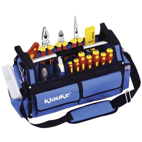Klauke – Sac à outils KL920B22 – 22 pièces – Modèle robuste avec rails de glissement – Dimensions 350 x 200 x 200 mm – Sangle réglable avec fermeture rapide