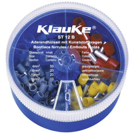 Klauke ST12B Assortiment d'embouts simples 4 mm², 6 mm², 10 mm², 16 mm² partiellement isolé gris, jaune, rouge, bleu 10