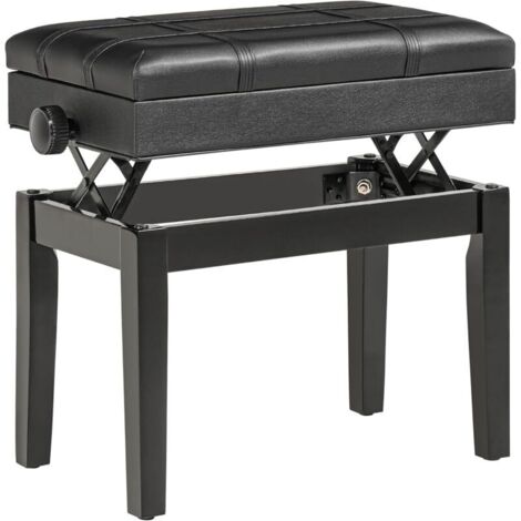 Klavierbank Höhenverstellbarer Klavierhocker mit Stauraum, Lederkissen, Schwarz, 63x35x46-56 cm